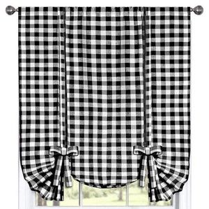 NWT Black and White Buffalo Plaid Curtain w/Ties